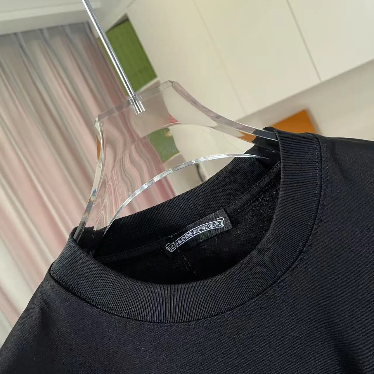 🅿️200 ch Cro* 2025 spring and summer new style Sanskrit horseshoe cross laser patch embroidery short-sleeved t-shirt custom fabric 300g same style for men and women Size: S M L XL XXL Five codes Color: black white